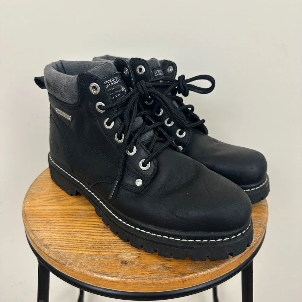 Skechers VTG Y2K Chunky Tom Cats Bully 6606 Mens US 9 Work Boots Black Leather